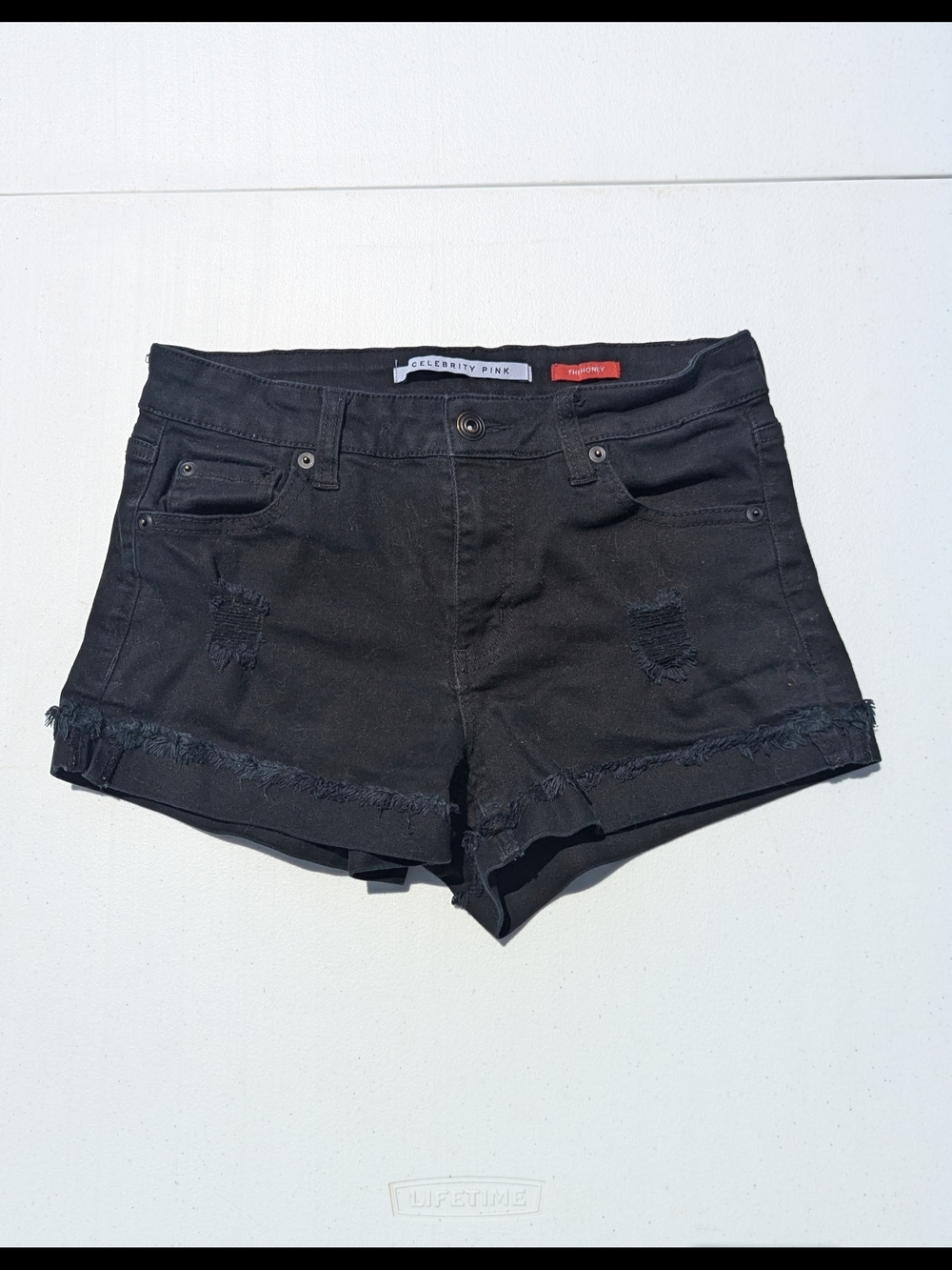 Celebrity Pink Black Frayed Hem Denim Shorts
